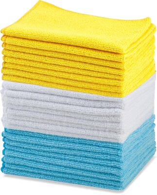 Amazon Basics Microfiber Cleaning Cloths, Ultra Absorbent, Lint Free, Streak Free, Non-Abrasive, Reusable and Washable, 16" x 12", Blue/White/Yellow, Pack of 24 7 Amazon Basics Microfiber Cleaning Cloths, Ultra Absorbent, Lint Free, Streak Free, Non-Abrasive, Reusable and Washable, 16" x 12", Blue/White/Yellow, Pack of 24